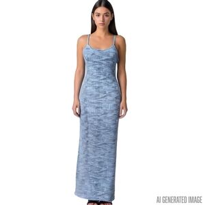 Freshman 1996 Knit Bodycon Maxi Slip Dress Small NWOT Blue Stretch Retro 90s Y2K